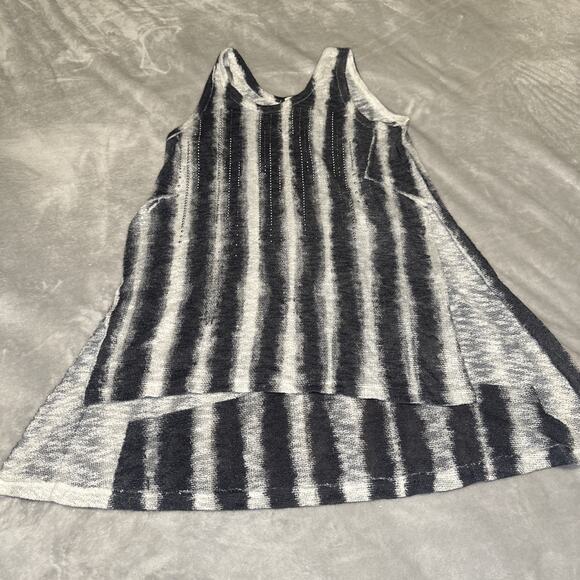 Vocal USA Shirt Large Y2K Embellished Knit Tank Top White Black Gray Side Splits - Picture 1 of 9